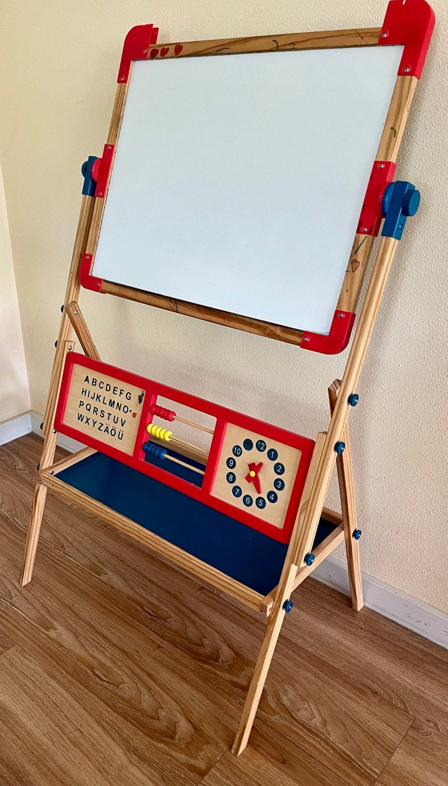 Houten kinderbord met krijt-, whiteboard, telraam en klok, Ophalen, Gebruikt, Taal en Lezen