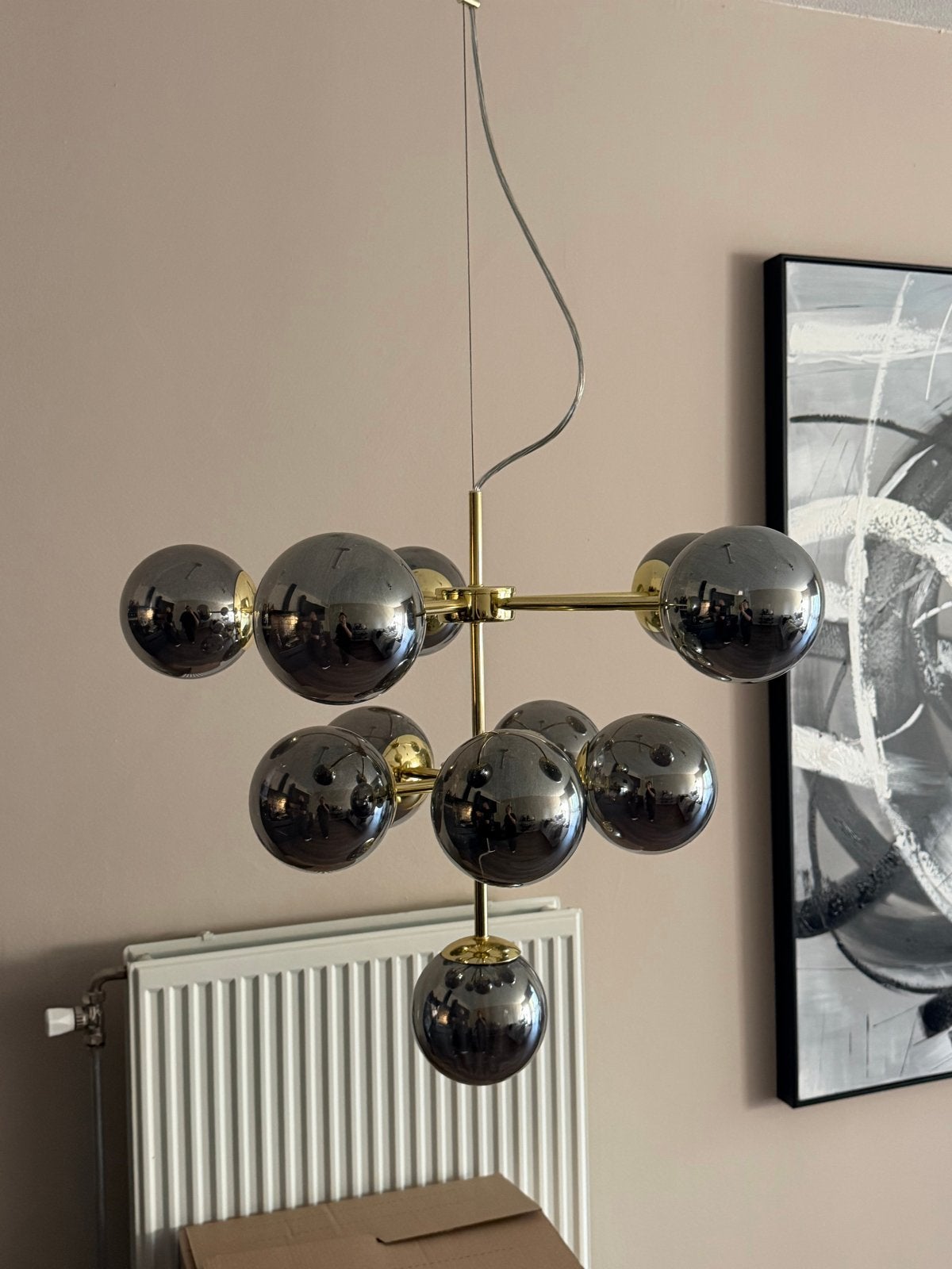 Gouden lamp (hanglamp) met bollen, Ophalen, Zo goed als nieuw, Metaal