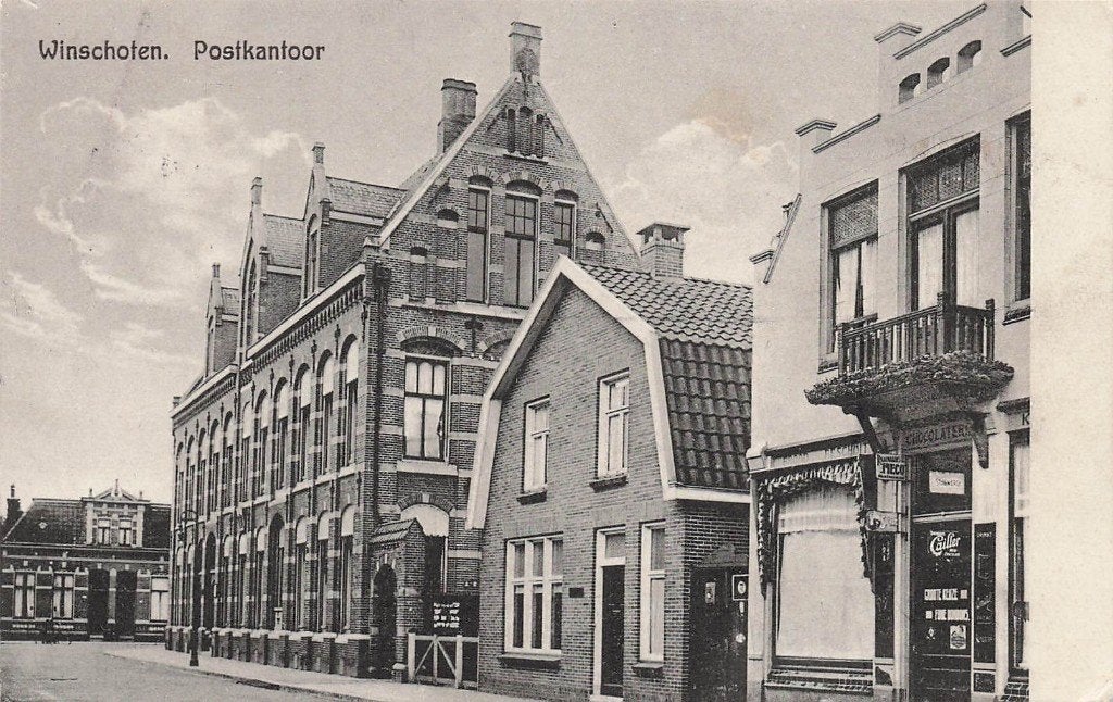 JP830 Winschoten Postkantoor 1928, Verzamelen, Ansichtkaarten | Nederland, Ophalen of Verzenden, 1920 tot 1940, Gelopen, Groningen