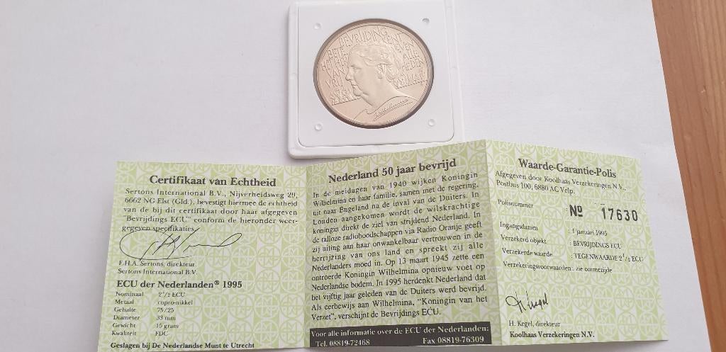 2945 bevrijdings ecu der nederlanden 2 1/2 ecu 1995, Verzenden, Koningin Beatrix, Overige waardes