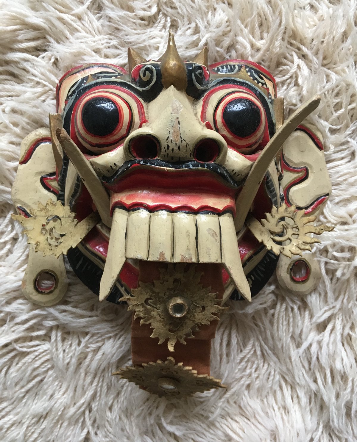 Masker Rangda Bali Indonesië (Barong) antiek hout rond 1970, Masker, Indonesië, Handgemaakt, Ophalen
