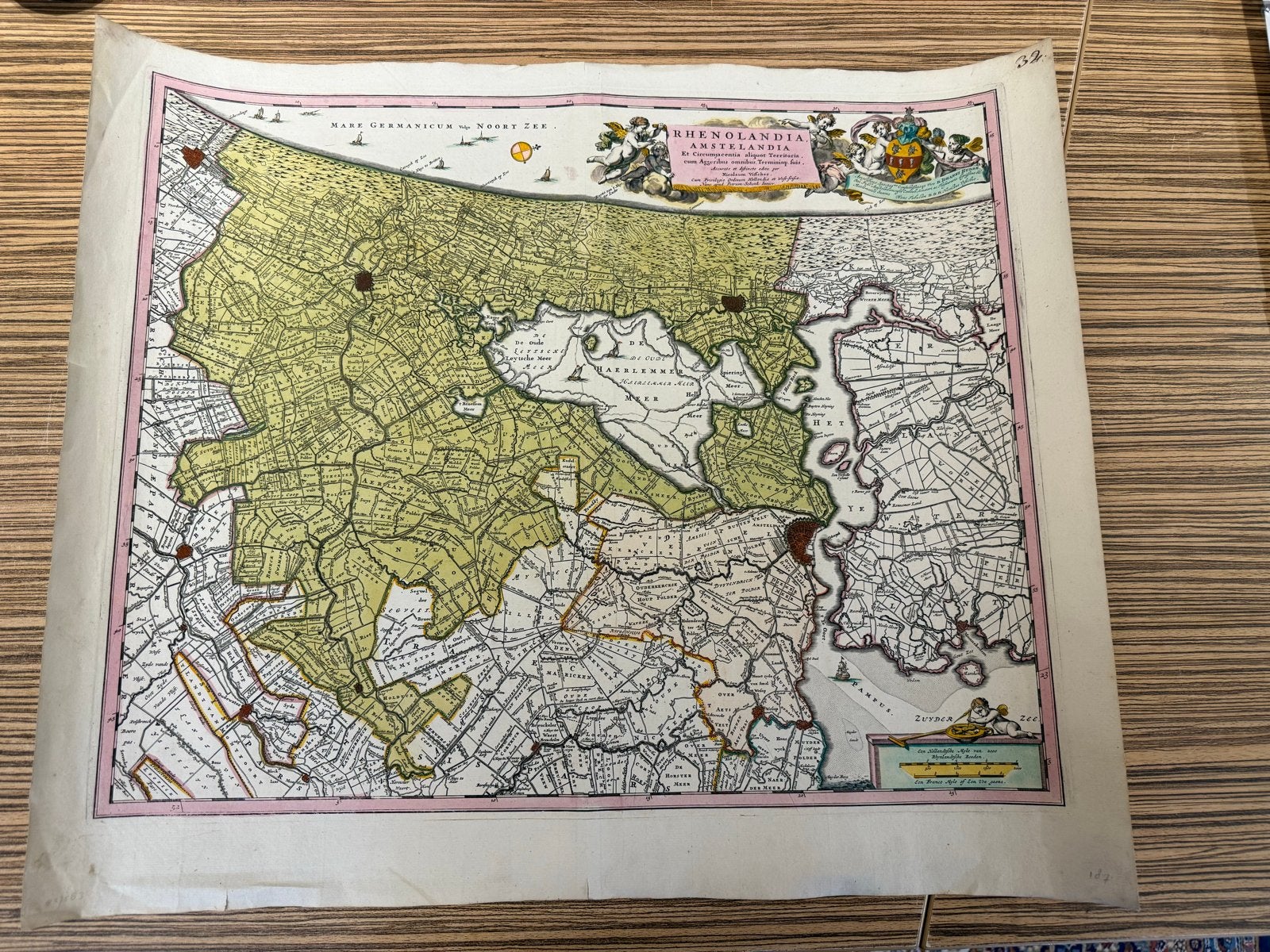 Antieke Kaart Rhenolandia Amstellandia - Noord Holland, Boeken, Gelezen, Voor 1800, Ophalen of Verzenden, Landkaart