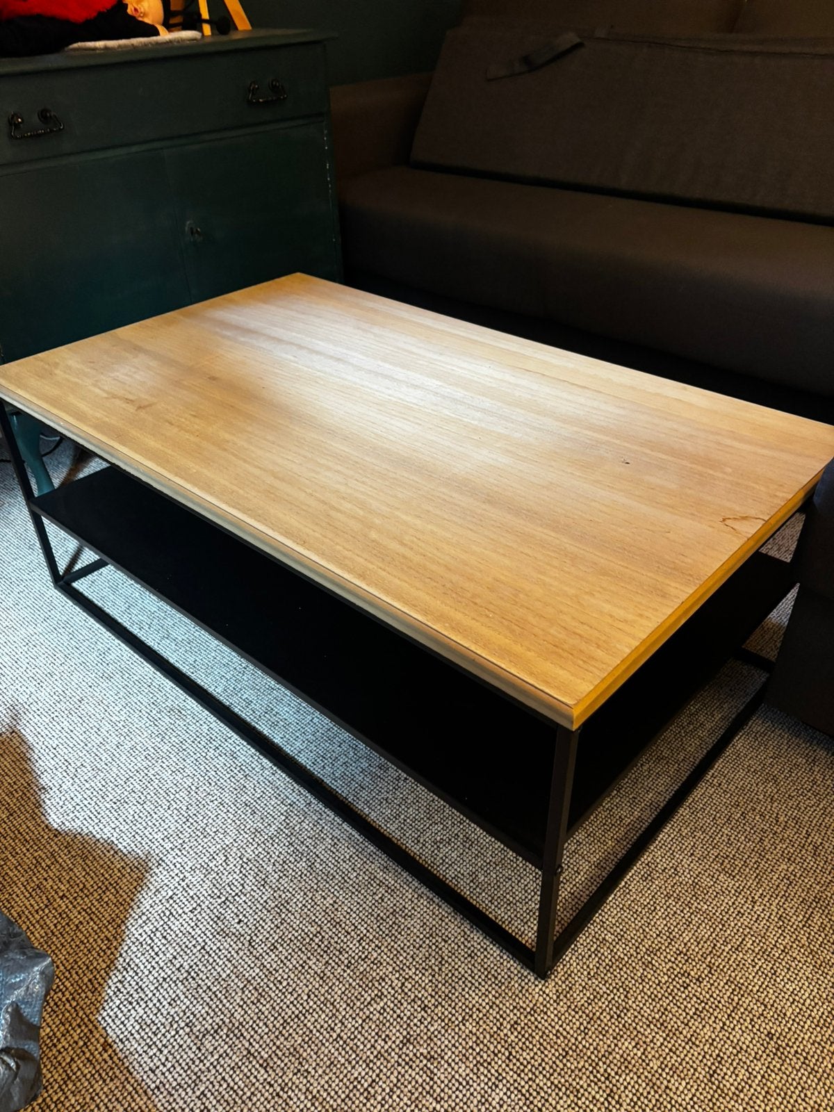 Salontafel hout/ijzer, Ophalen, Overige materialen, Gebruikt, 100 tot 150 cm
