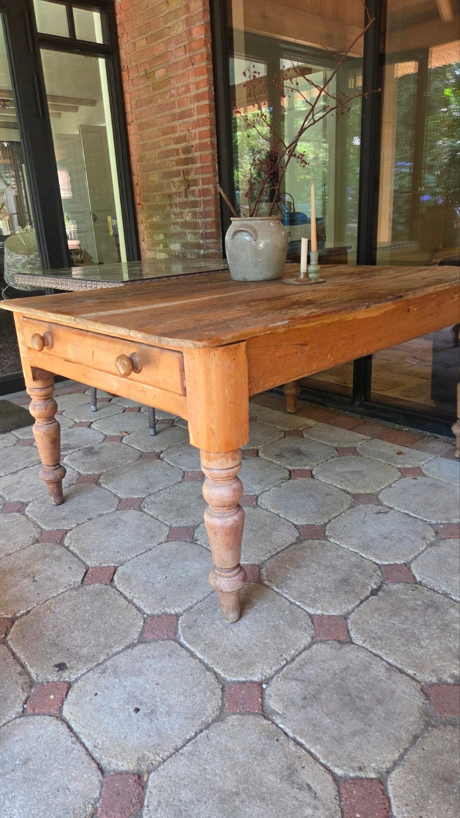 Antieke grenen boeren eettafel met lade, Antiek en Kunst, Ophalen