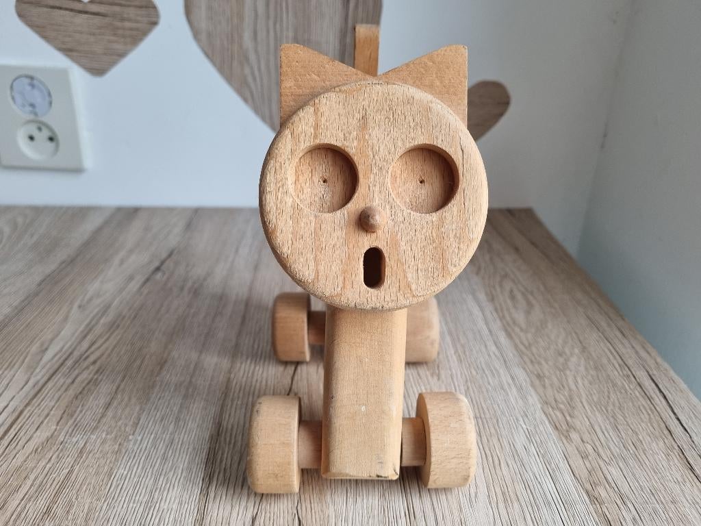Mooie Zeldzame Vintage Mid Century Speelgoed Kat Poes Hout, Verzamelen, Beelden en Beeldjes, Verzenden, Gebruikt, Dier