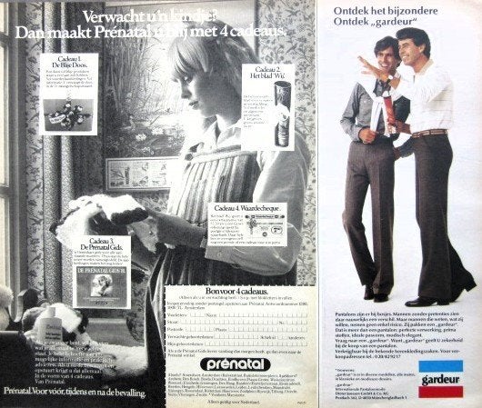 16 vintage advertenties reclames kleding 75-81 mode fashion, Ophalen of Verzenden, Gebruikt, Reclamebord