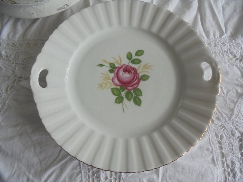 prachtige taartschaal roze roos Bavaria, Antiek en Kunst, Ophalen of Verzenden