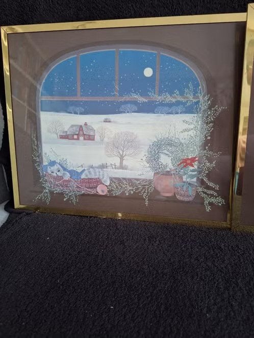 Set van 4 decoratieve vintage ingelijste afbeeldingen h, Minder dan 50 cm, Gebruikt, Gesine '79, Onbekend