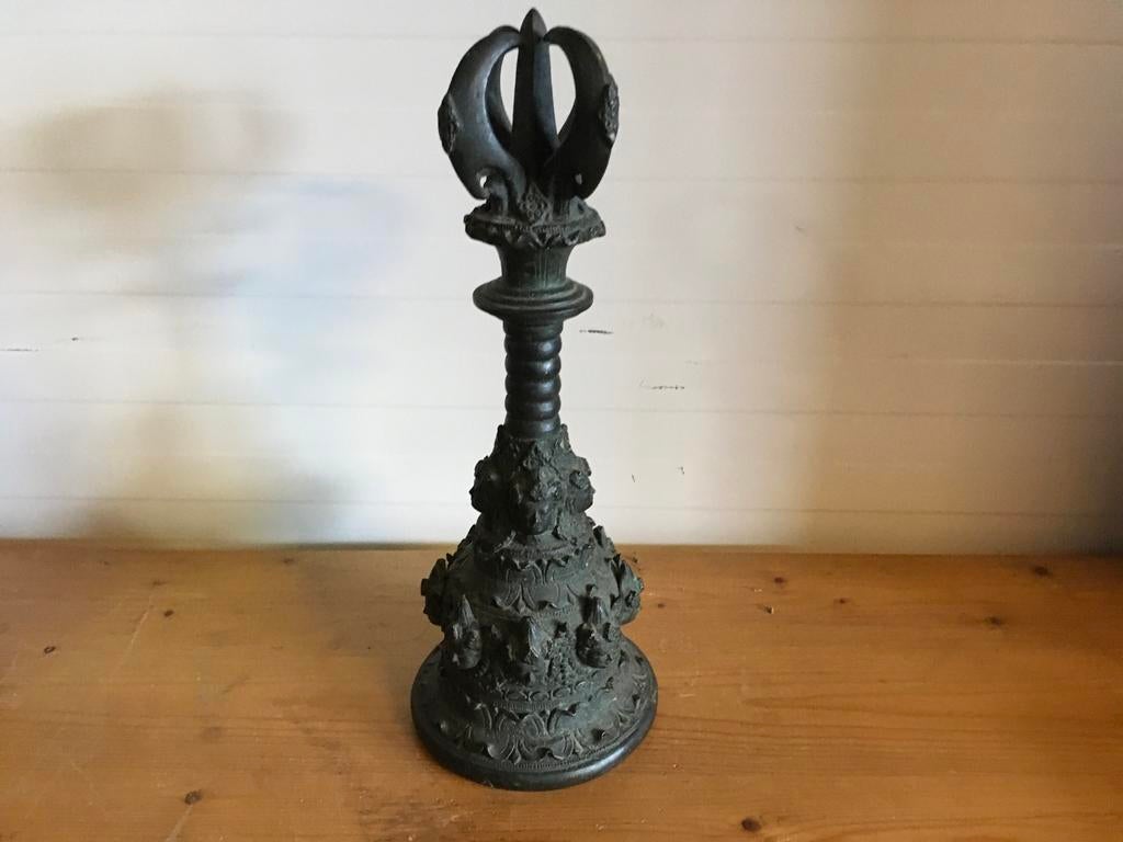 Antieke Tempel Bel - Zwaar Brons - 30 cm Hoog, Antiek en Kunst, Ophalen of Verzenden, Brons
