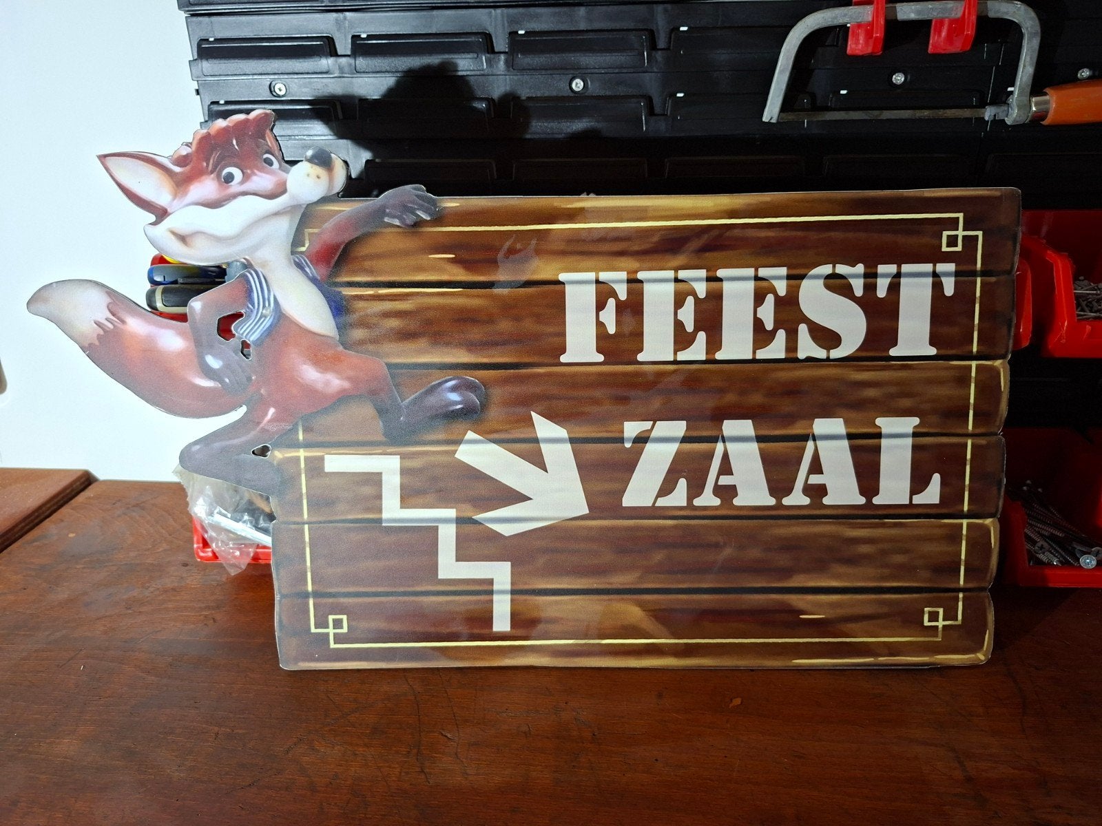 Reclamebord Feestzaal met Vos - Weerbestendig, Ophalen of Verzenden, Zo goed als nieuw, Versiering, Overige