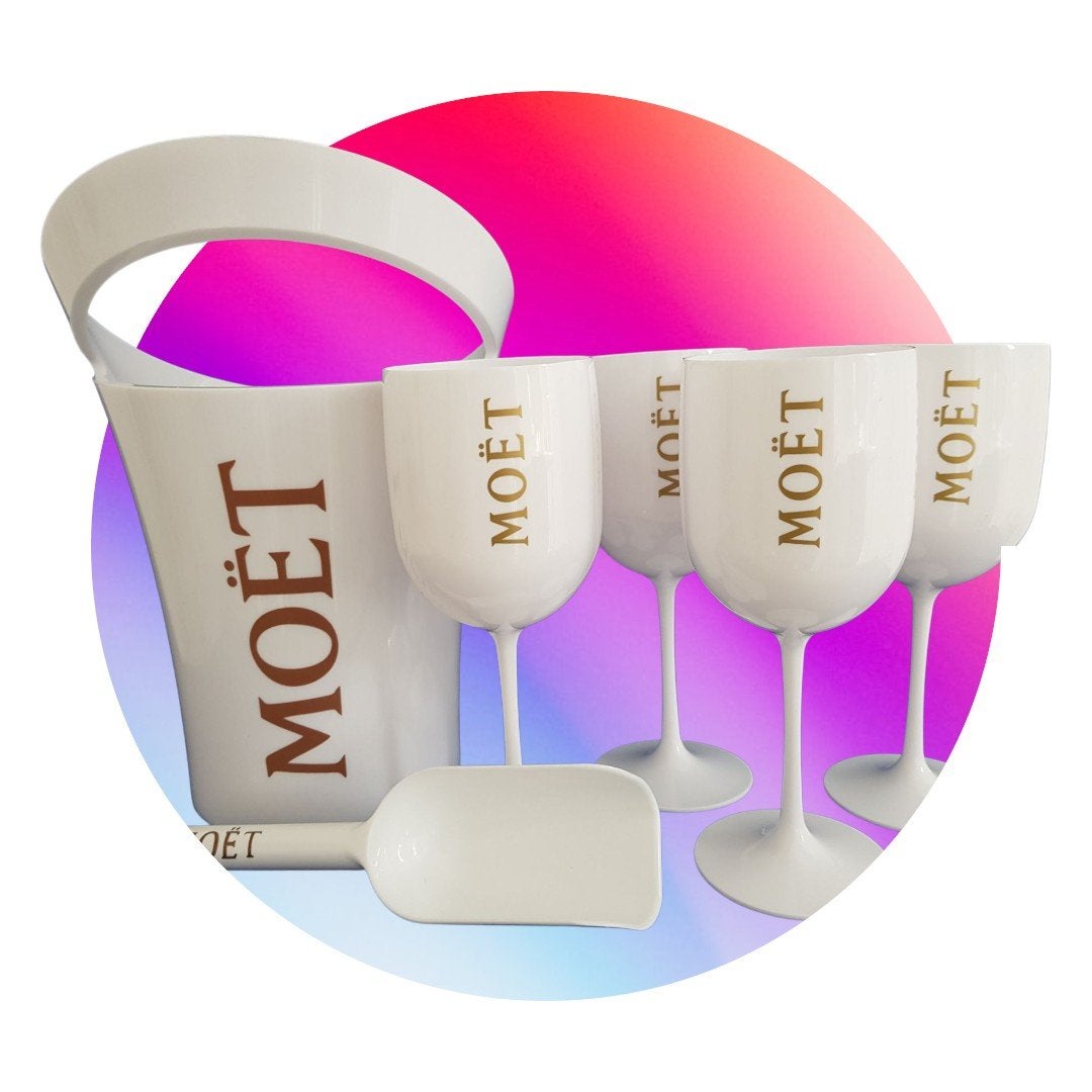 4 glazen + ice-Bucket + ijsschep   MOËT & CHANDON ‼️, Ophalen of Verzenden, Nieuw
