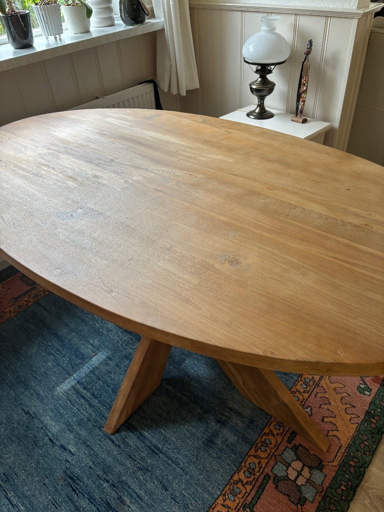 Ovale tafel van teakhout 160cm, Ophalen, Gebruikt, 150 tot 200 cm, Teakhout