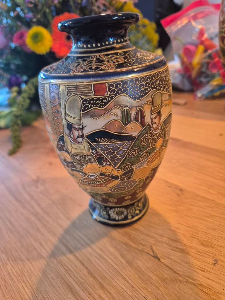Vintage Japanse porseleinen vaas - Samurai scène, Ophalen of Verzenden