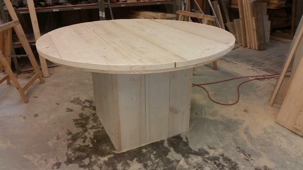 Tafel rond steigerhout binnen buiten, Huis en Inrichting, Tafels | Eettafels, Rond, Nieuw, Ophalen of Verzenden, Vijf personen of meer