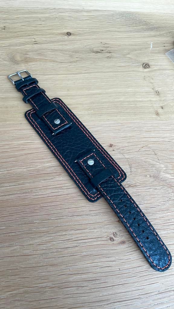 Horlogeband 20mm leer zwart Nieuw, Ophalen of Verzenden, Nieuw