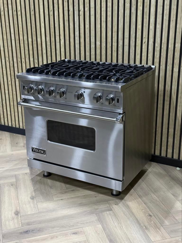 Viking Fornuis 91cm breed Inox + GASOVEN, Witgoed en Apparatuur, Hete lucht, 60 cm of meer, Ophalen of Verzenden, Zo goed als nieuw