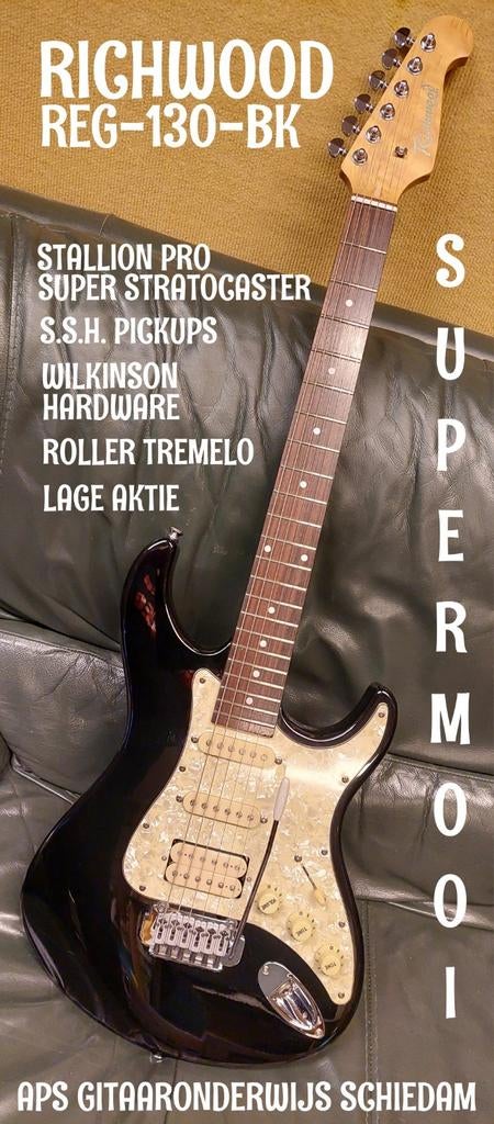 NIEUWE RICHWOOD REG-130-BK STALLION PRO SUPER STRATOCASTER, Ophalen of Verzenden, Nieuw, Solid body, Overige merken