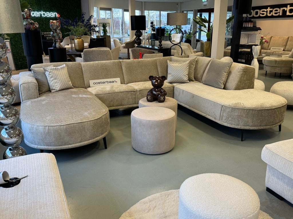 Luxe Velvet Teddy U-bank Lasse Round 200x325x250cm Beige NEW, Info@oosterbaanwonen.nl, Venus 31 8448CE  Heerenveen, Hoekbank, Oosterbaan Wonen