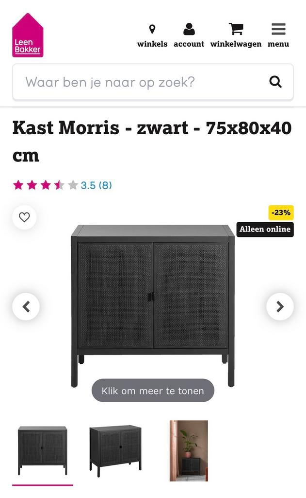 Gezocht: Leen Bakker Morris Kast - Zwart - 75x80x40 cm, Ophalen, Zo goed als nieuw