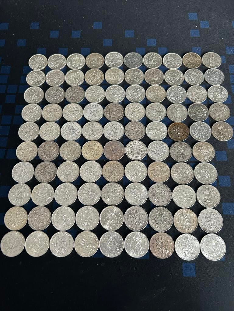 95 Zilveren Juliana Guldens (1954-1967), Postzegels en Munten, Munten | Nederland, Losse munt, 1 gulden, Koningin Juliana, Zilver