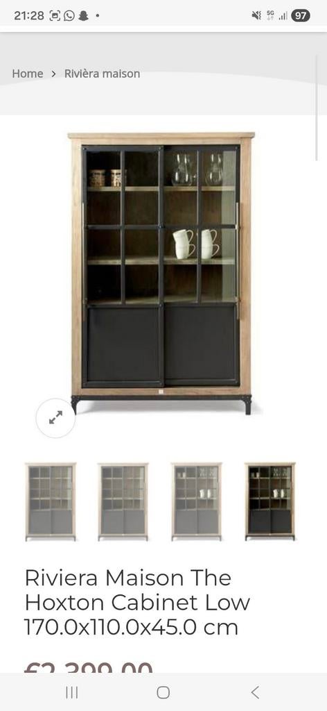 Riviera maison hoxton buffetkast, Huis en Inrichting, Ophalen, Zo goed als nieuw, 25 tot 50 cm, 200 cm of meer