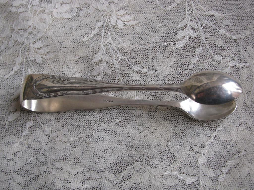 Brocante Suikerklontjestang / Kruisband Motief - EPNS 11 cm, Antiek en Kunst, Verzenden