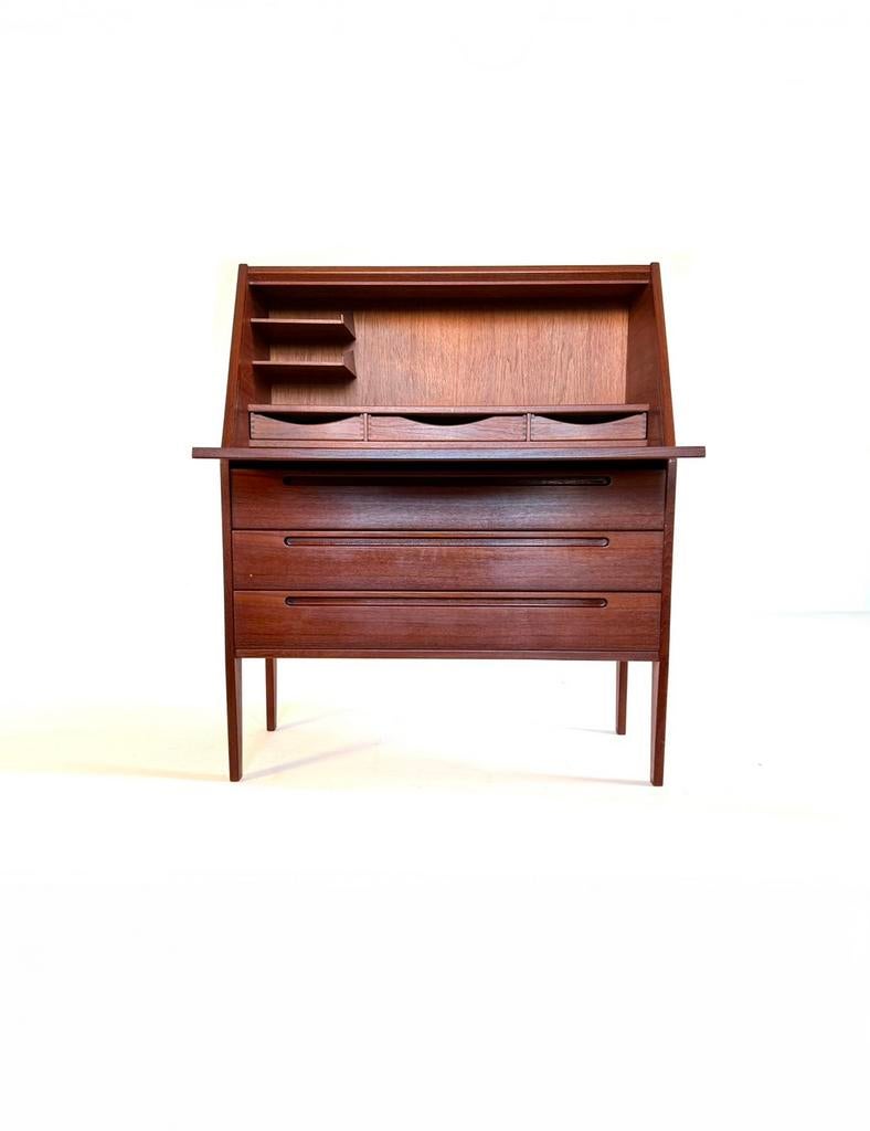 Vintage secretaire model No. 63, Kai Kristiansen ‘60, Ophalen of Verzenden, Zo goed als nieuw, Vintage retro buisframe design rotan webbing papercord deens