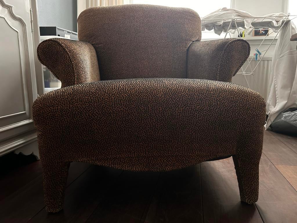 Comfortabele leuke fauteuil/stoel met panter print, Huis en Inrichting, Fauteuils, Ophalen, 75 tot 100 cm, Zo goed als nieuw, 75 tot 100 cm