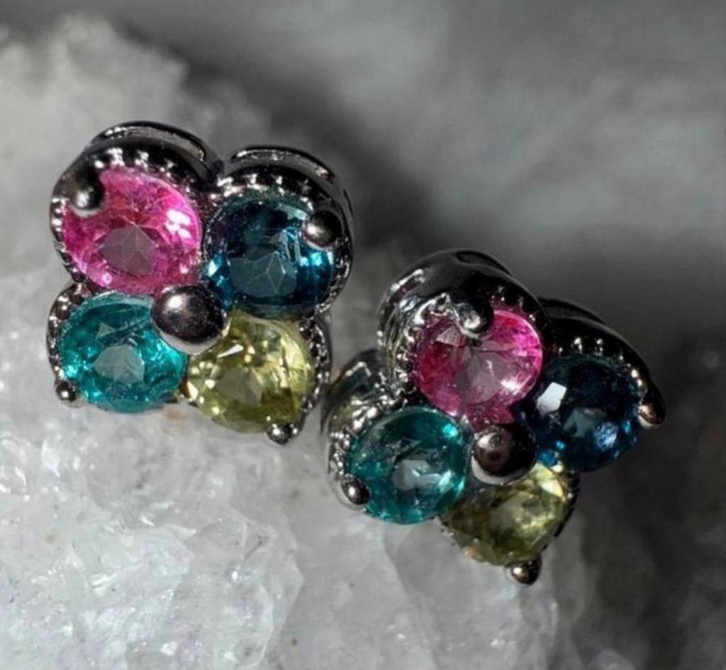 Multicolor Toermalijn Oorbellen in Zilver, Overige kleuren, Nieuw, Ophalen of Verzenden, Met edelsteen