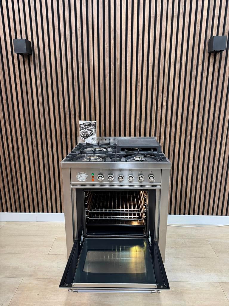 Z.g.a.n Prachtig Rvs Boretti Fornuis 70 cm (Gratis bezorgen), 5258sh, Ophalen of Verzenden, Zo goed als nieuw, Energieklasse A of zuiniger