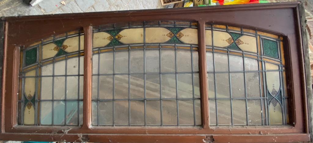 Glas in lood Rotterdamse school 4 luik, Ophalen, Gebruikt, Glas in lood, 120 tot 160 cm
