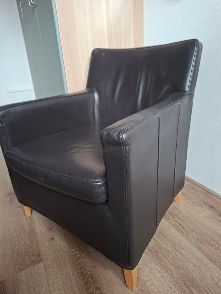 IKEA Karlstad lederen fauteuil stoel, Ophalen, Gebruikt, 75 tot 100 cm, Leer