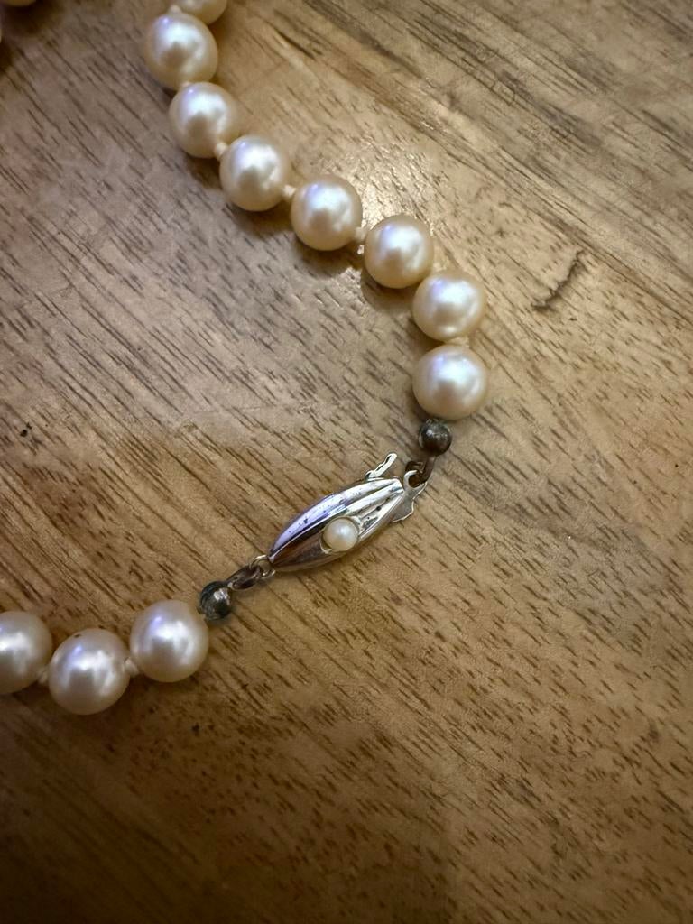 Antieke parelketting met zilver slot, Ophalen of Verzenden, Zilver, Ketting