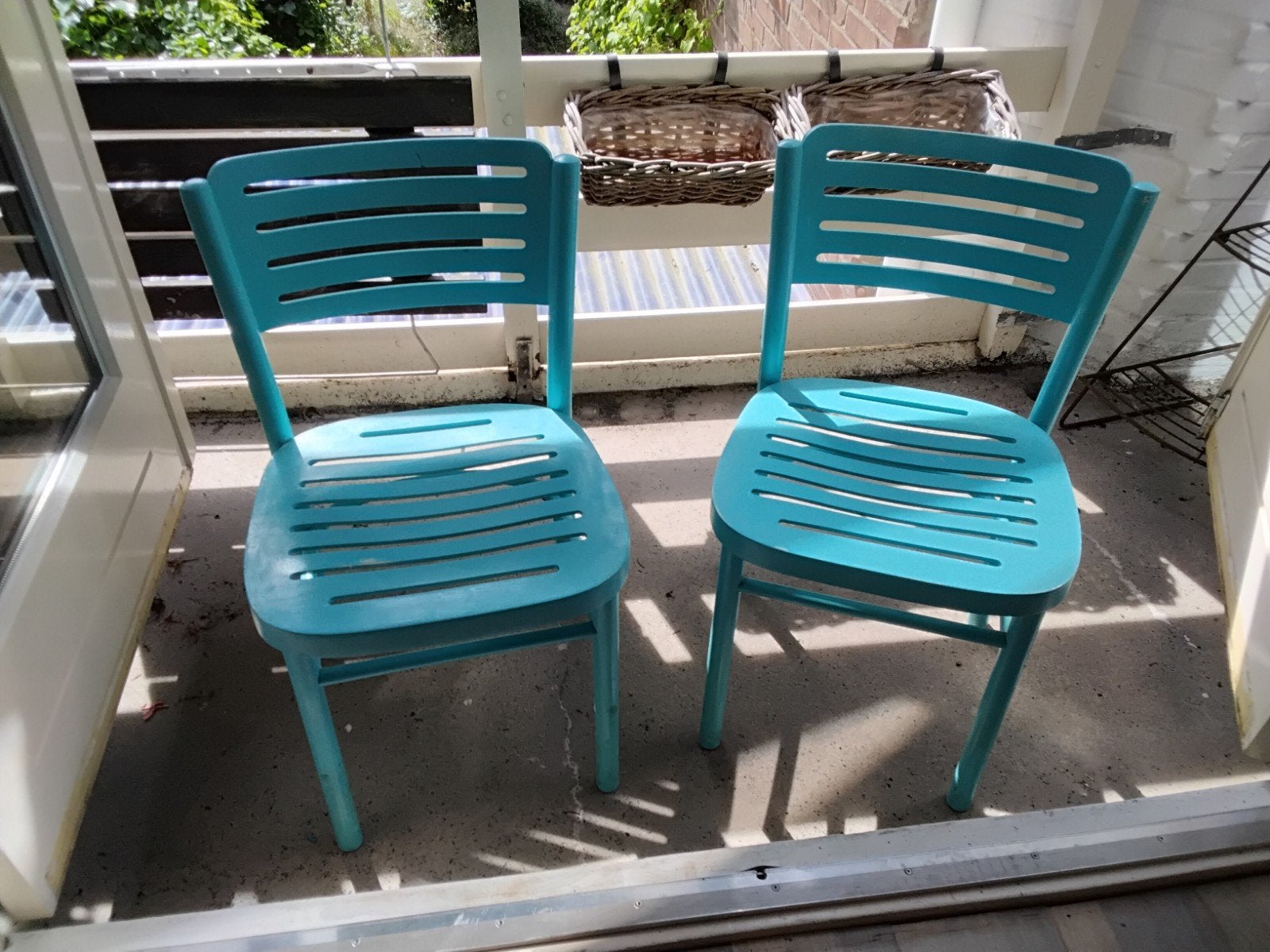 Bistrostoelen tuinstoelen twee stuks, Ophalen, Gebruikt, Kunststof, Stapelbaar