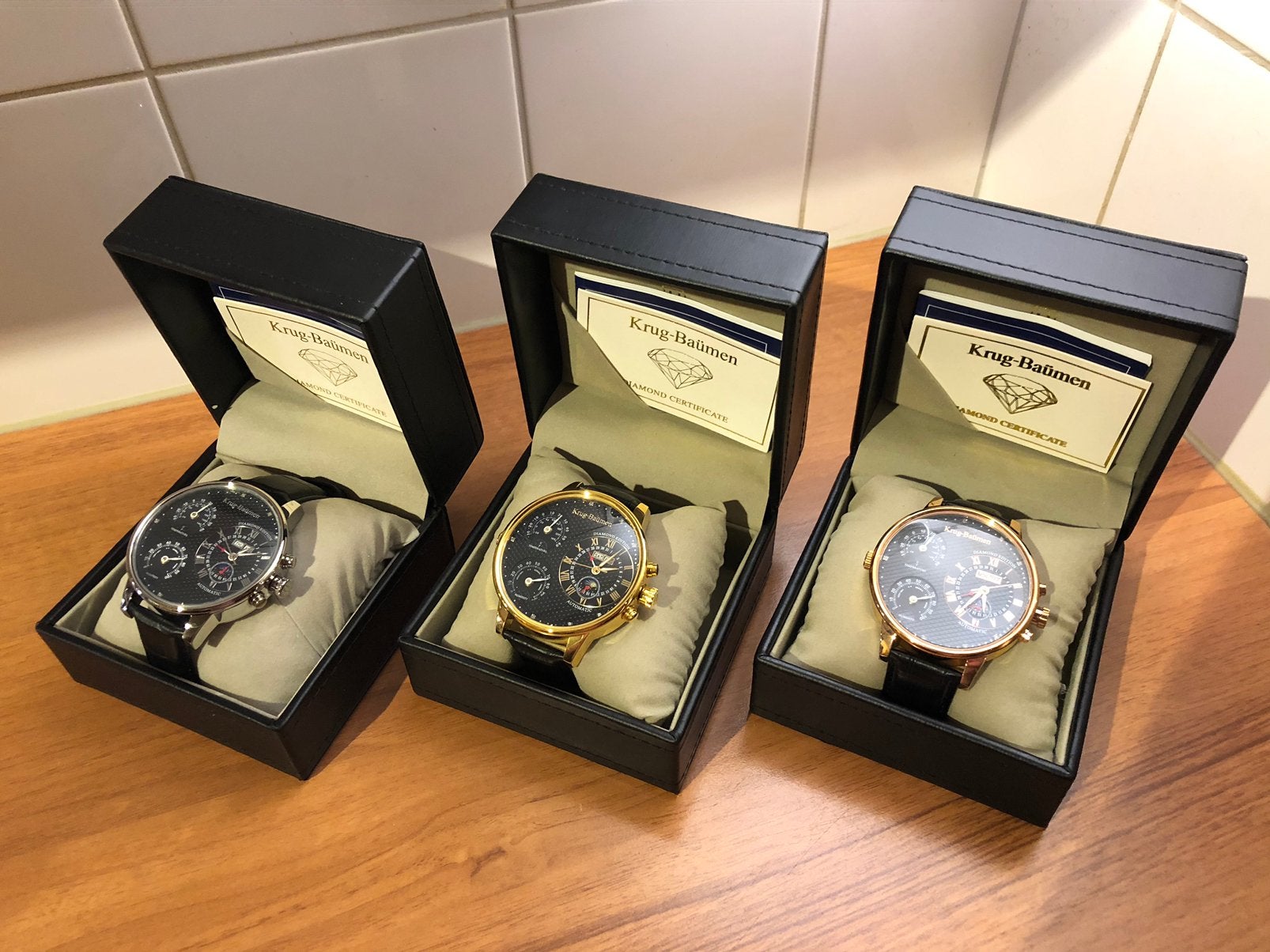 "Krug Baumen Dress Watches 3 Modellen "Nieuw", Sieraden, Tassen en Uiterlijk, Horloges | Heren, Overige merken, Leer, Staal, Polshorloge