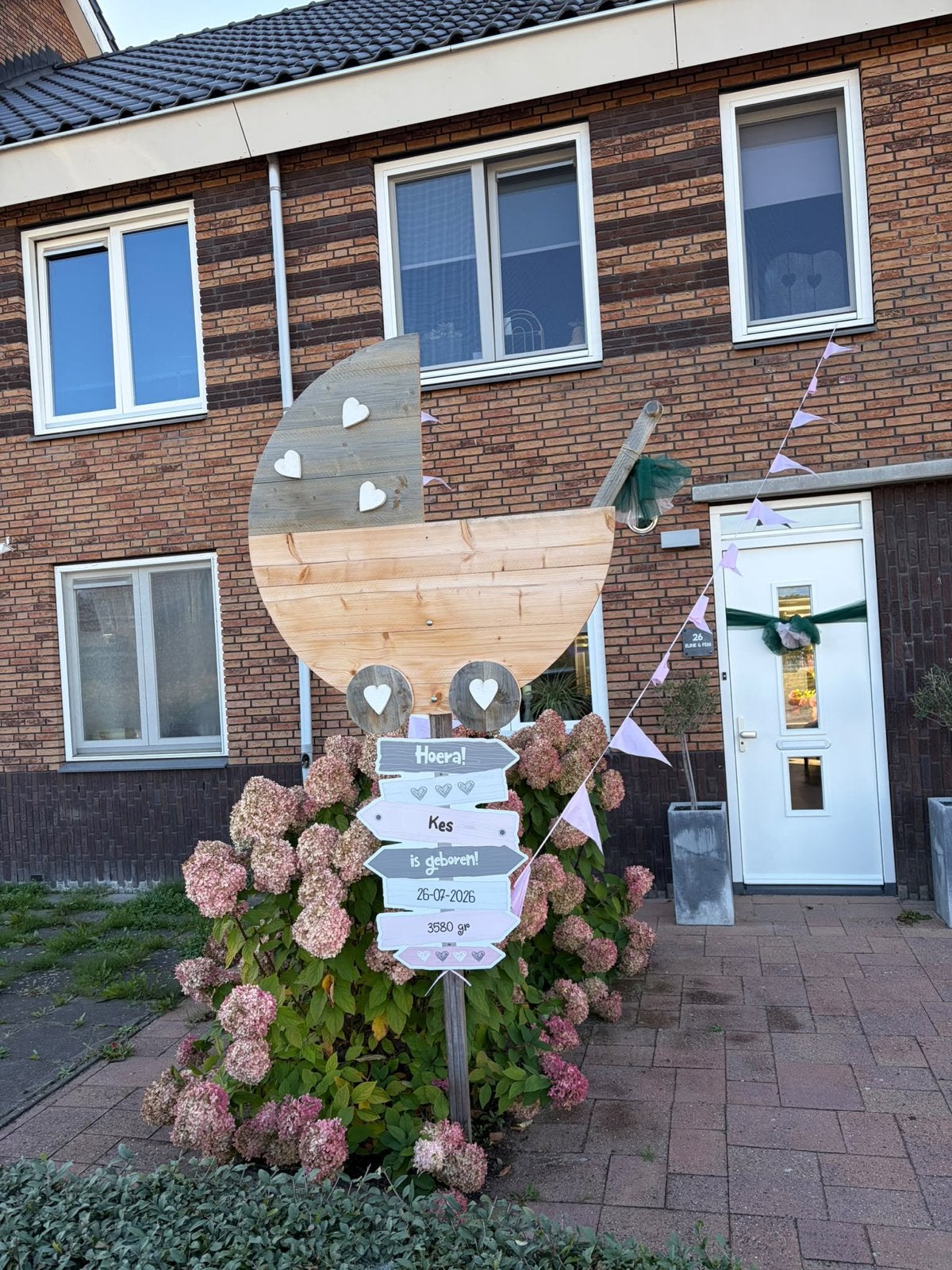 Houten Geboortebord Kinderwagen - Hoera Kes is geboren!, Kinderen en Baby's, Ophalen, Gebruikt, Geboortebord