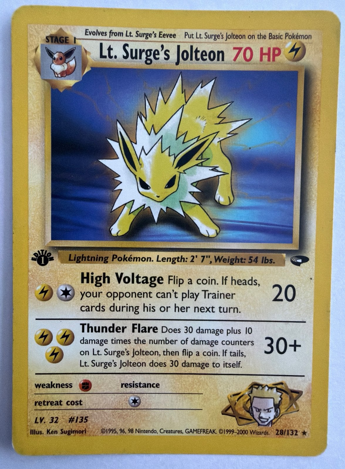 Lt. Surge's Jolteon 28/132 - Gym Challenge 1st Edition, Ophalen of Verzenden, Gebruikt, Losse kaart