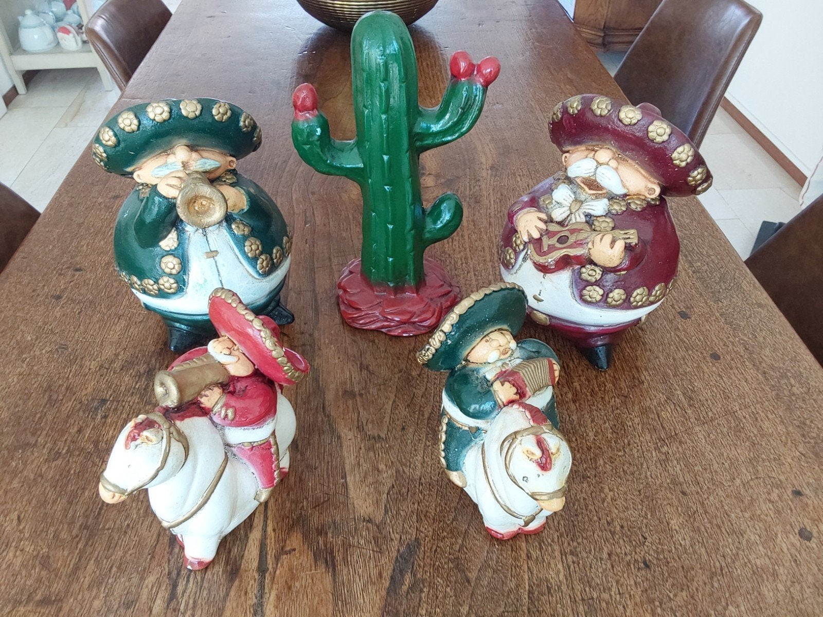 Set van 5 Mexicaanse beeldjes en cactus - Hecho en Mexico, Ophalen of Verzenden, Zo goed als nieuw, Mens