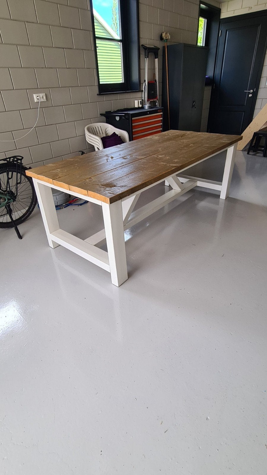 Eettafel zgan, 220cm x 100cm., Huis en Inrichting, 200 cm of meer, Zo goed als nieuw, Rechthoekig, 50 tot 100 cm