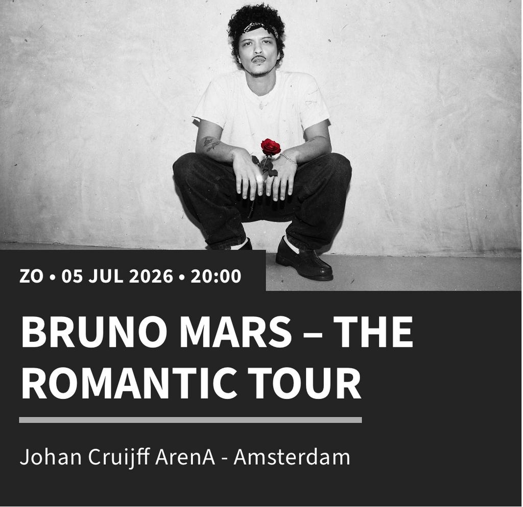 Ticket Bruno Mars – The Romantic Tour Amsterdam 5 juli, Eén persoon, Juli