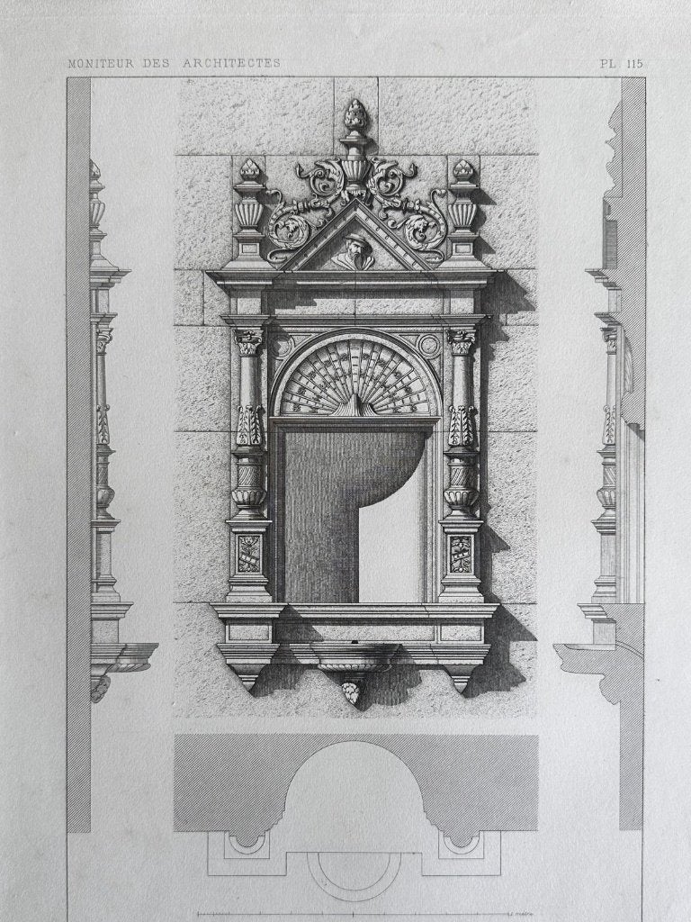 2 staalgravures - renaissance piscina kerk van Arques, Verzenden, Architectuur, Gravure, Blanco verso