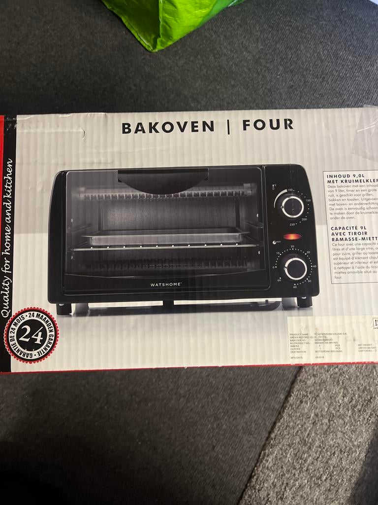 WatsHome Bakoven met Kruimellade - 9L Inhoud, Minder dan 45 cm, Nieuw, Ophalen of Verzenden, Oven met grill