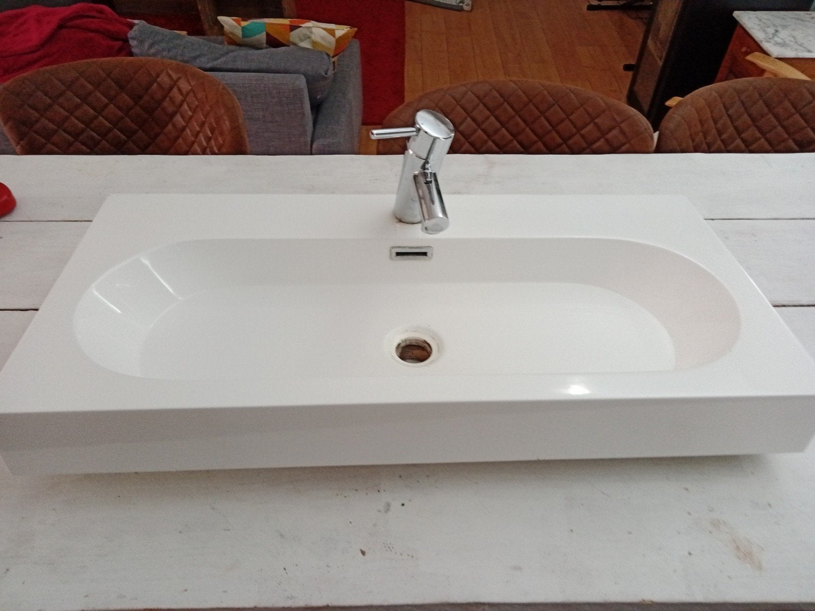 Wastafel met kraan en afvoerplug, Ophalen of Verzenden, Gebruikt, Chroom, Wastafel