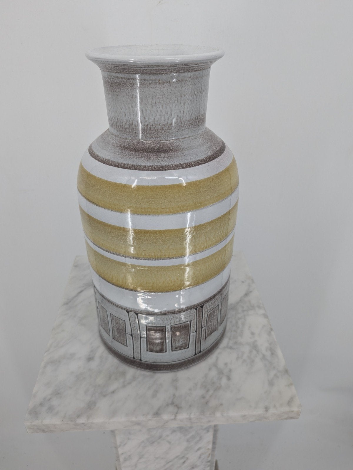 Grote Vintage Keramieken Vaas – Geometrisch Jaren 60/70, Ophalen of Verzenden