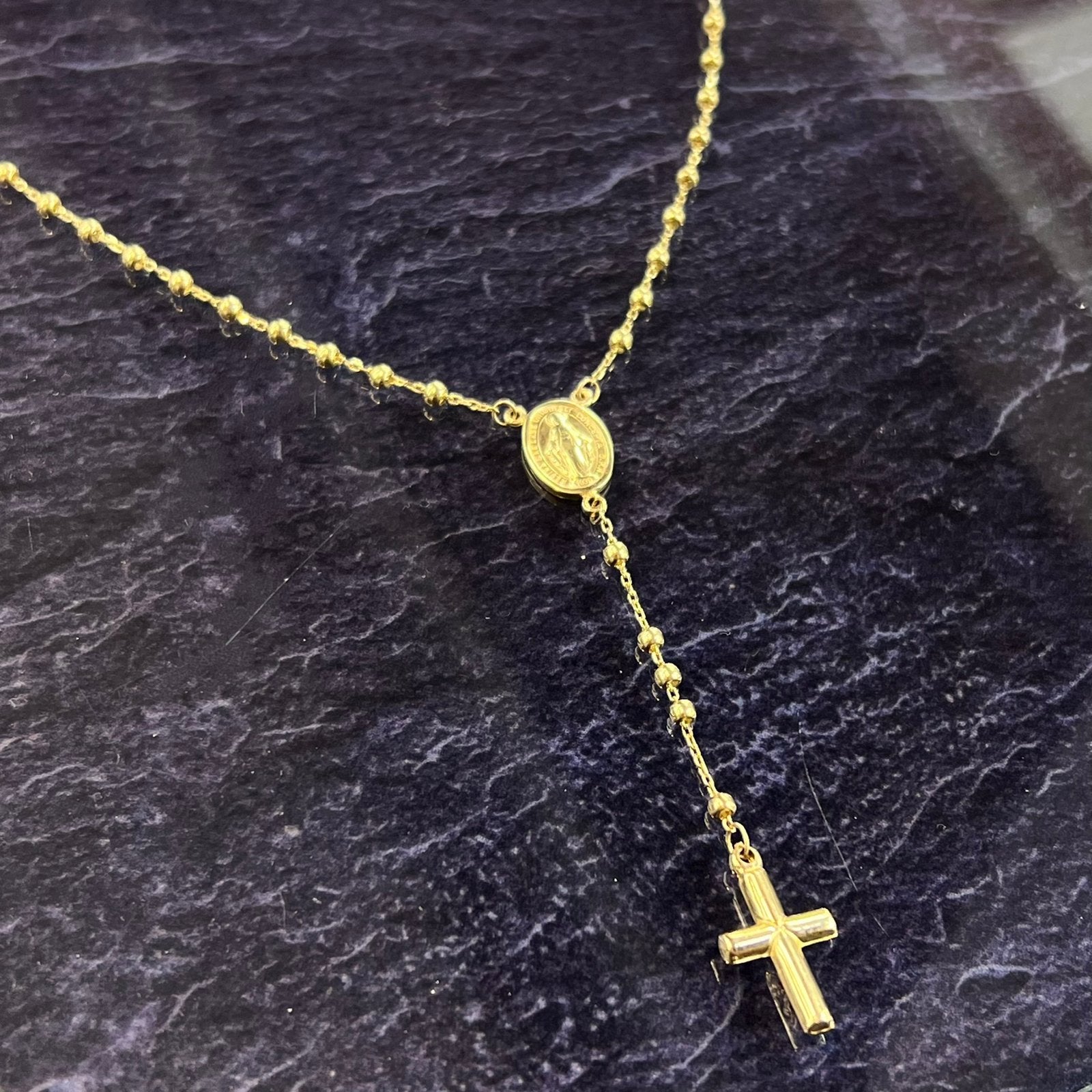 14 karaat gouden rozenkrans ketting schakel kruis, Ophalen of Verzenden, Zo goed als nieuw, Goud