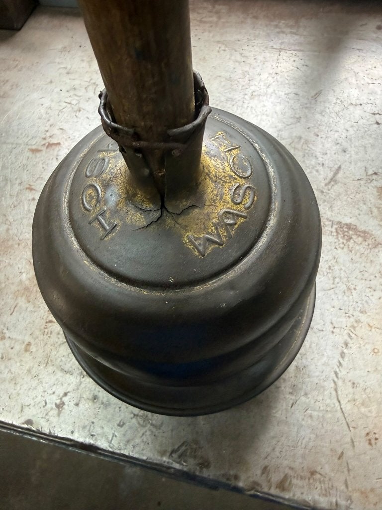 Vintage, geel koperen Wasstamper uit de jaren 50 met steel., Ophalen