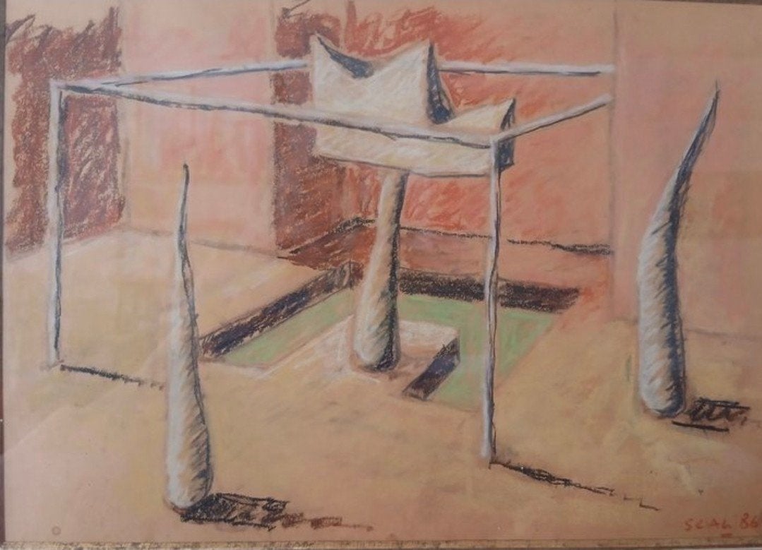 Origineel Kunstwerk 'Figures' (1986) - Vincent Scali, Antiek en Kunst, Ophalen of Verzenden, Tekening, Pasteltekening, Ingelijst