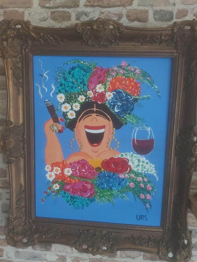 Frida Kahlo Acrylverf Schilderij in Antieke Baroklijst, Antiek en Kunst, Kunst | Schilderijen | Modern, Ophalen of Verzenden