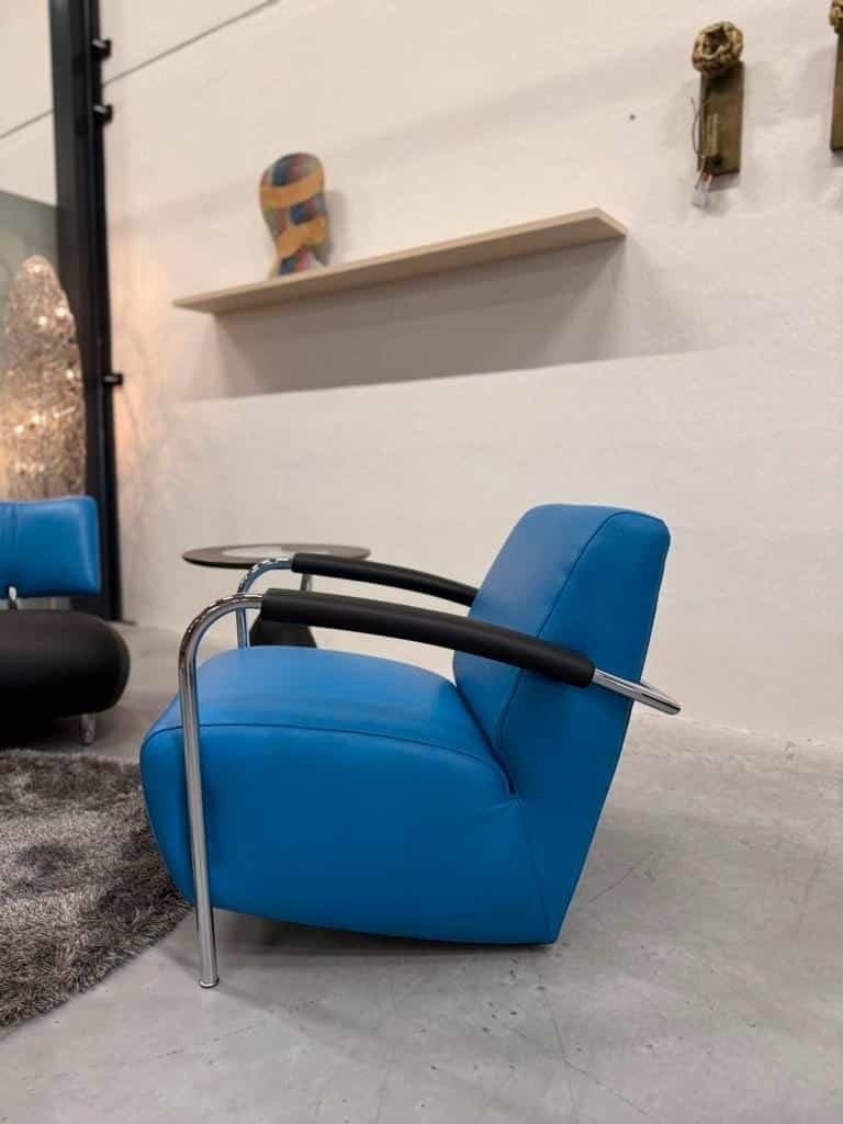 Nieuw Leolux Scylla fauteuil blauw leer design stoel