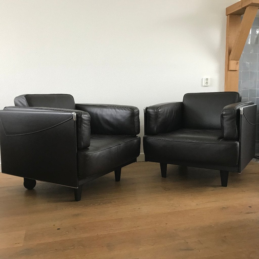 2 IZGS Poltrona Frau Twice Mignon bruin leer fauteuil stoel, Huis en Inrichting, Ophalen of Verzenden, Zo goed als nieuw, Nvt